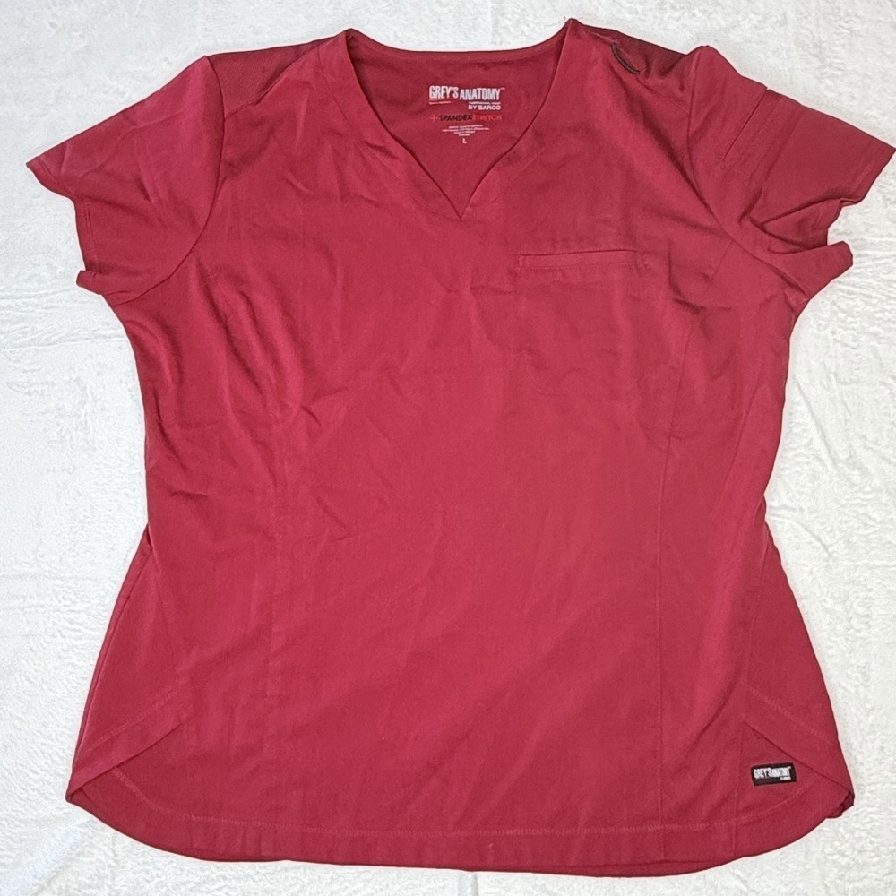 Grey's Anatomy Barco Scrub Top‎ Large Red Spandex Stretch Nurse Uniform V Neck